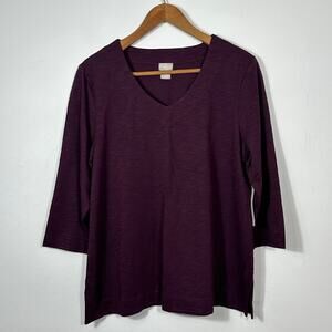 Chico’s Cotton Slub V Neck Top Shirt Womens Chico Size 2 - Large Plum Purple NEW